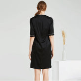 Women Black Silk Dresses Round Neck Silk Dress